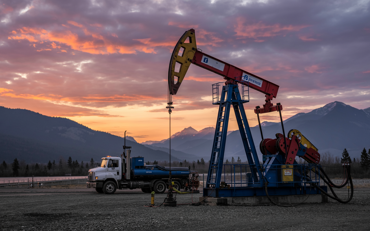 view of pump jack working in the oilfield